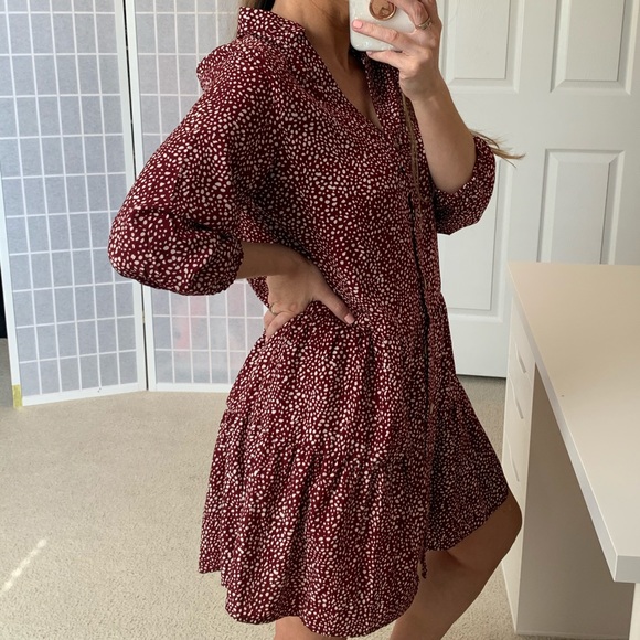 Red Confetti Print Button Down Shift Dress - Picture 8 of 11